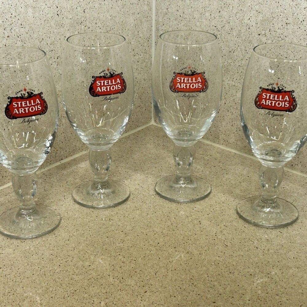 Stella Artois Belgian Beer Glasses Goblets (Set of 4)